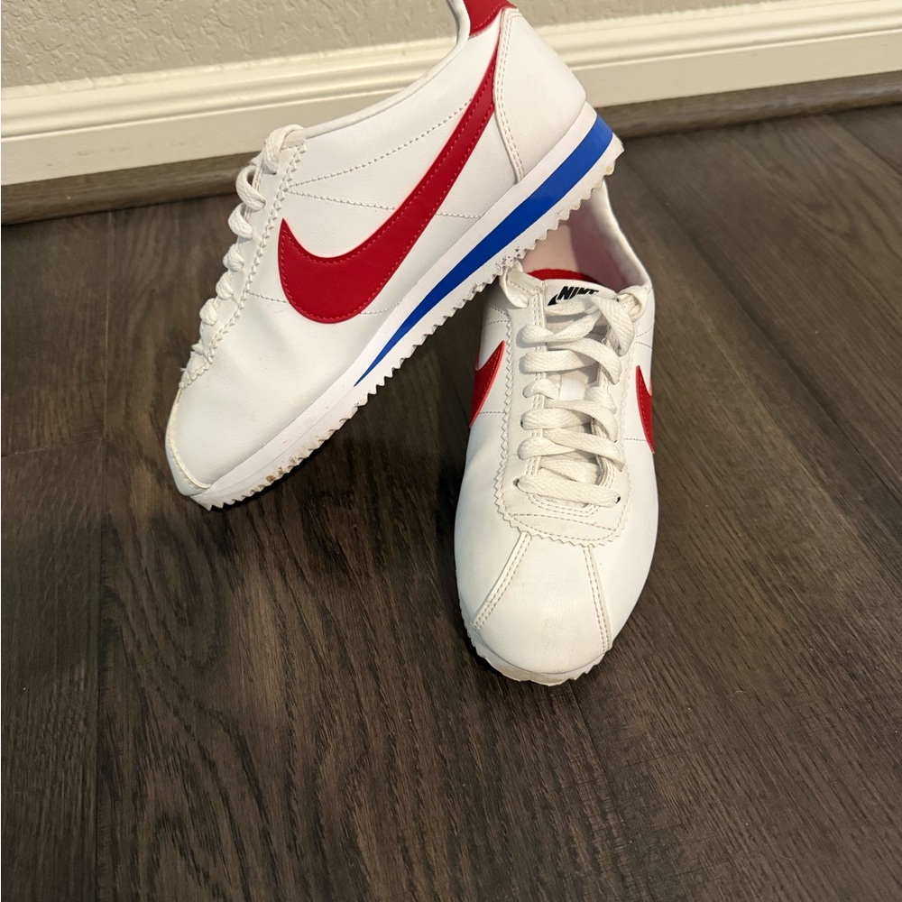 Nike White Sneakers with Red and Blue Accents